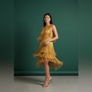 No Pise LA Grama elegant Gold Fringe Dress
